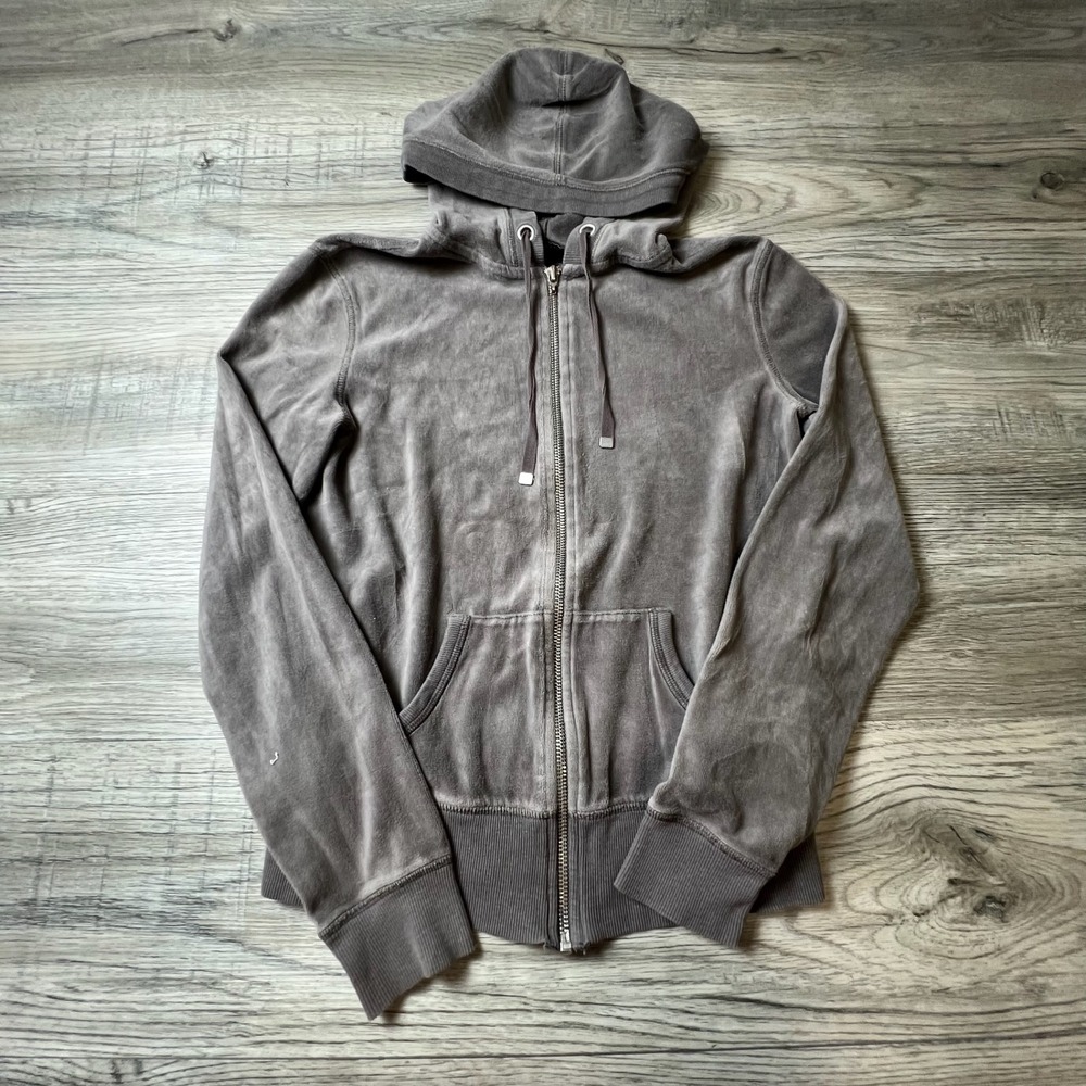 Victoria's Secret Hoodie Women XS Grey Velour Full Zip Long Sleeve Loungewear